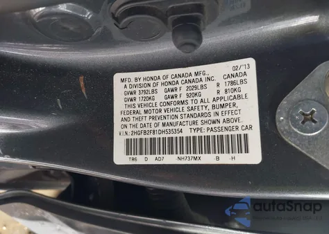 2013 Honda Civic Ex z USA, uszkodzony, nr VIN 2HGFB2F81DH535354